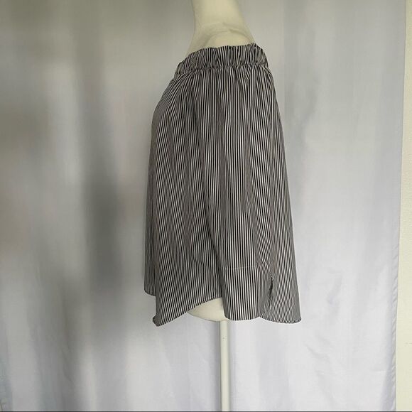 KONTROL Off the Shoulder Navy & White Striped 3/4 Sleeve Blouse Size Medium - Picture 2 of 10